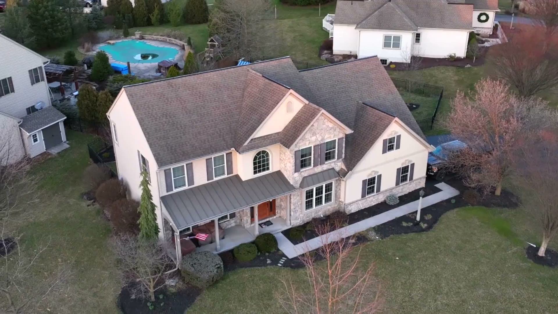 Aerial view of a suburban Massachusetts neighborhood